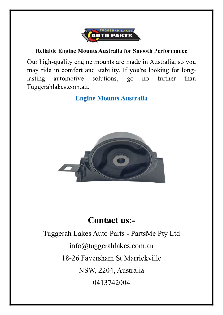reliable engine mounts australia for smooth n.w