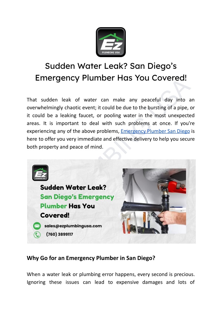 sudden water leak san diego s emergency plumber n.w