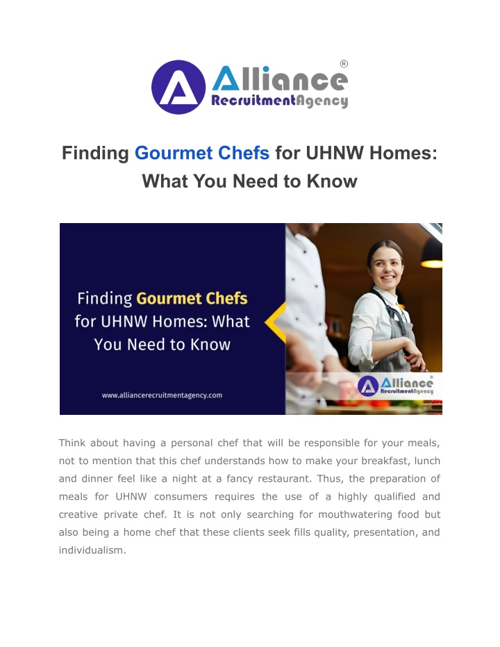 finding gourmet chefs for uhnw homes what n.w