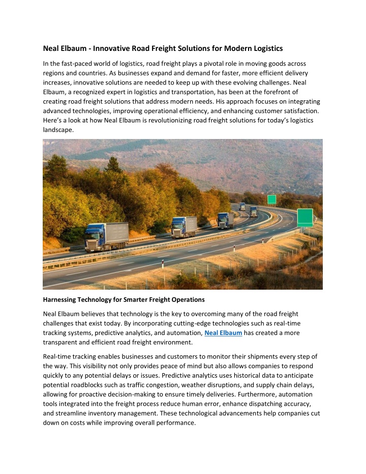 neal elbaum innovative road freight solutions n.w
