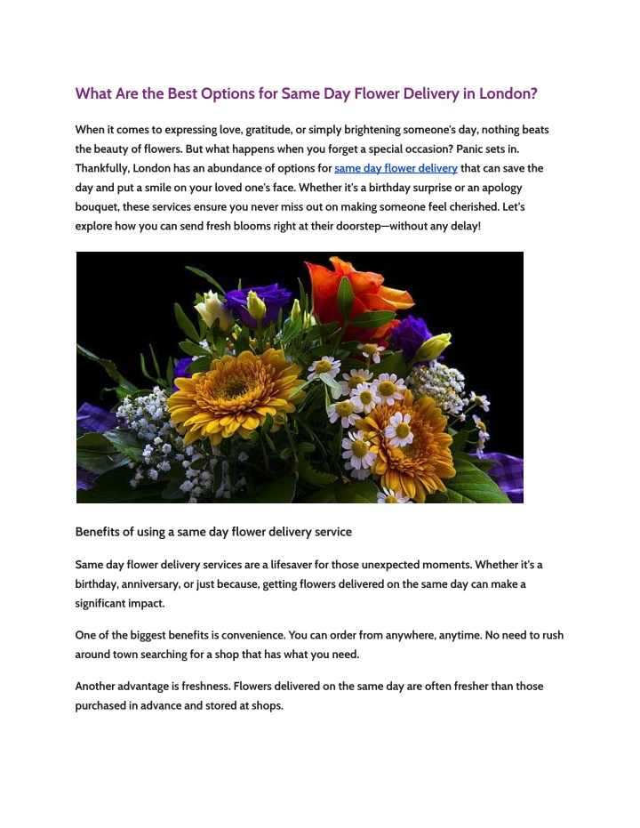 what are the best options for same day flower n.w