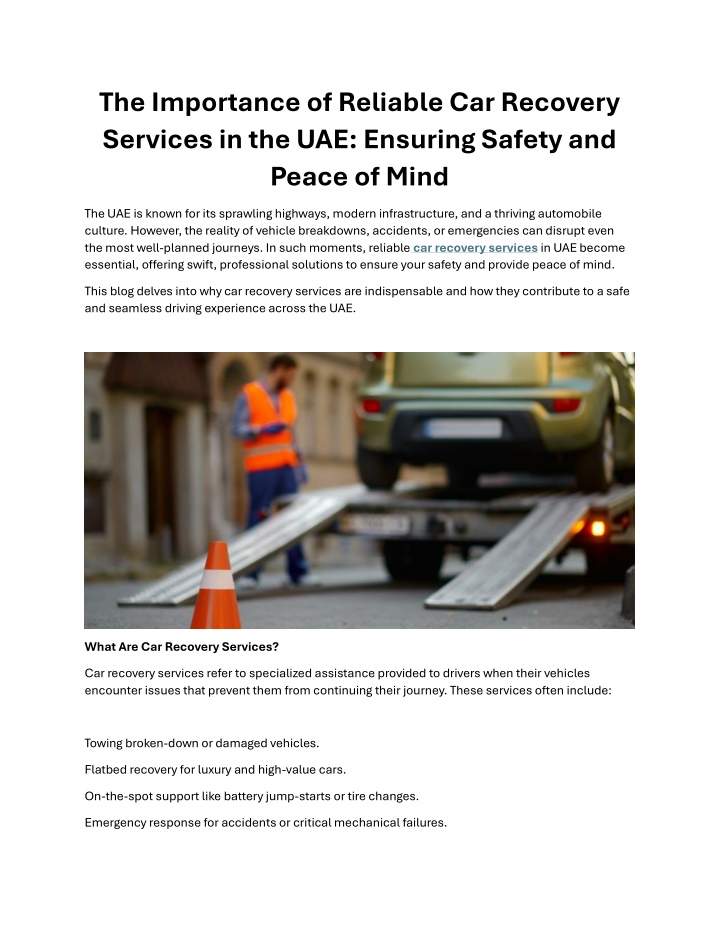 the importance of reliable car recovery services n.w