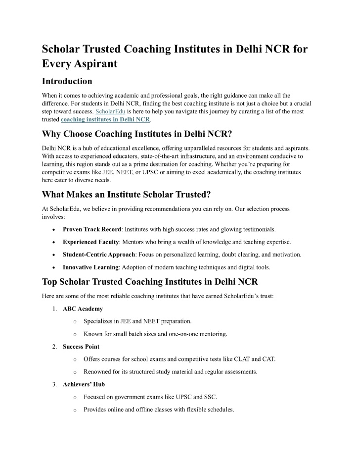 scholar trusted coaching institutes in delhi n.w