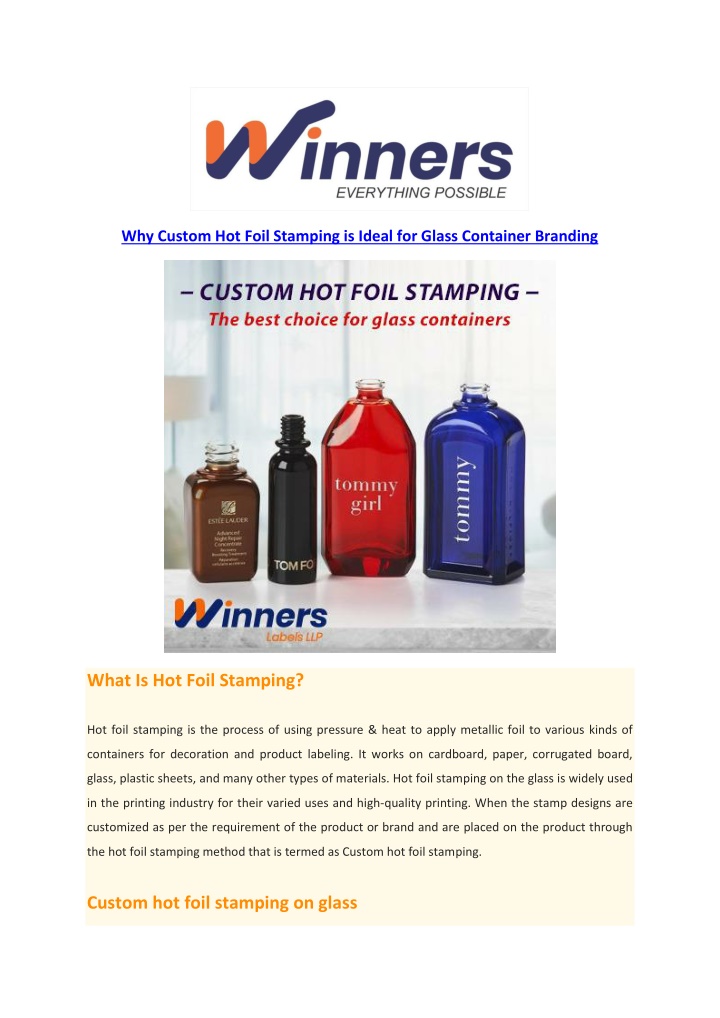 why custom hot foil stamping is ideal for glass n.w