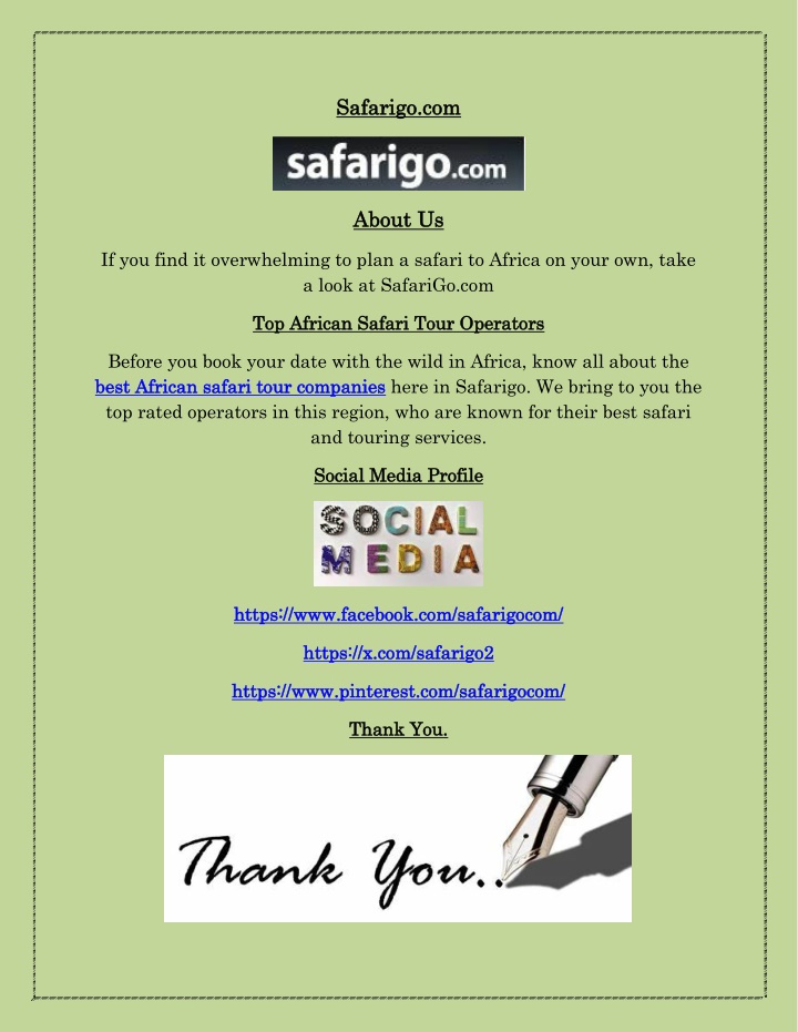 sa safari farig go o co n.w