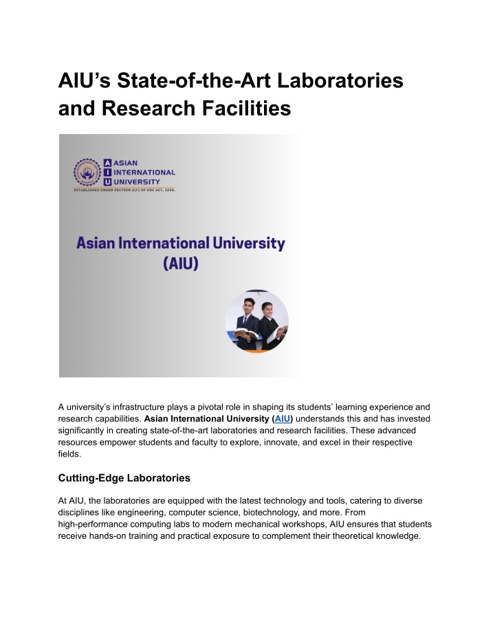 aiu s state of the art laboratories and research n.w