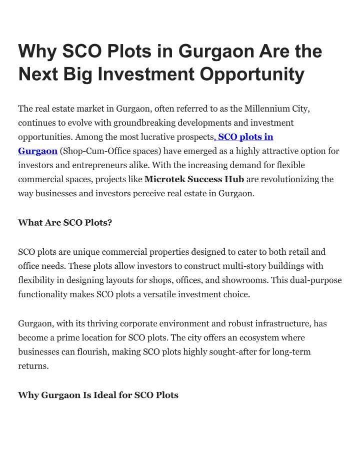 why sco plots in gurgaon are the next n.w