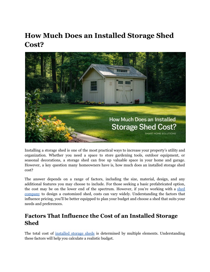 how much does an installed storage shed cost n.w