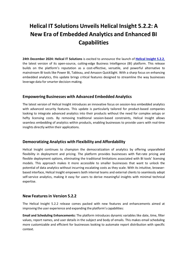 Helical IT Solutions Unveils Helical Insight 5.2.2