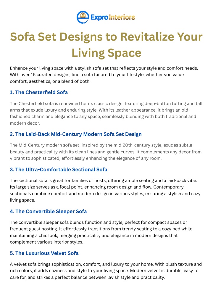sofa set designs to revitalize your living space n.w