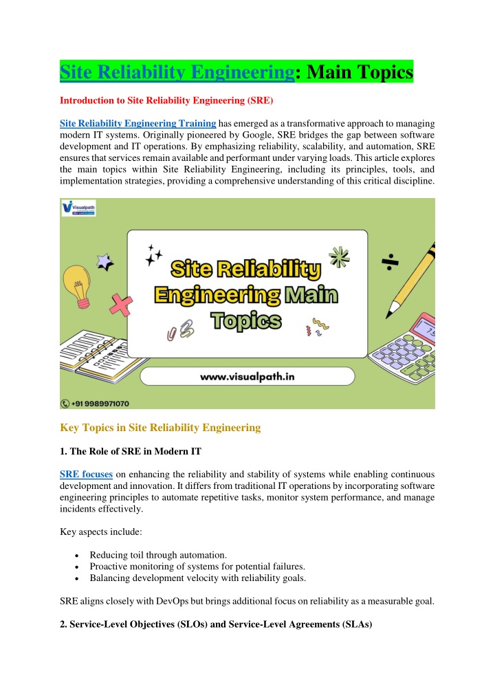 site reliability engineering main topics n.w