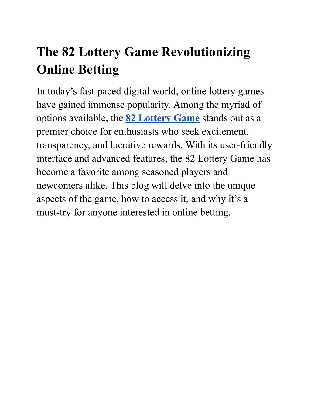 the 82 lottery game revolutionizing online betting l.w