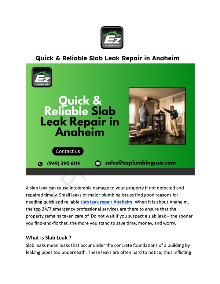 quick reliable slab leak repair in anaheim n.w