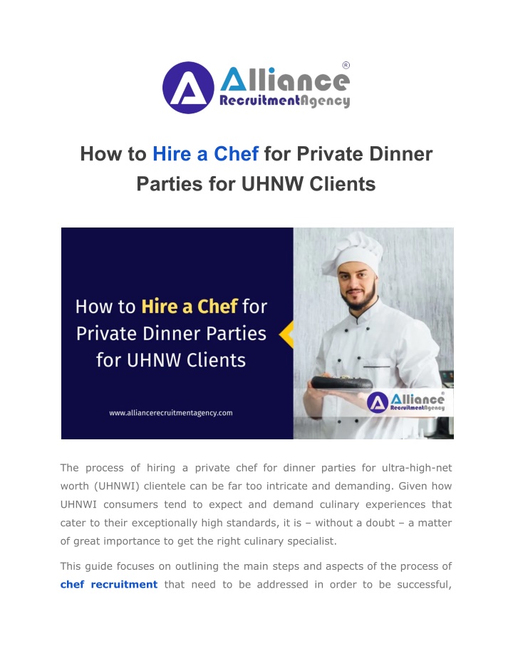 how to hire a chef for private dinner parties n.w