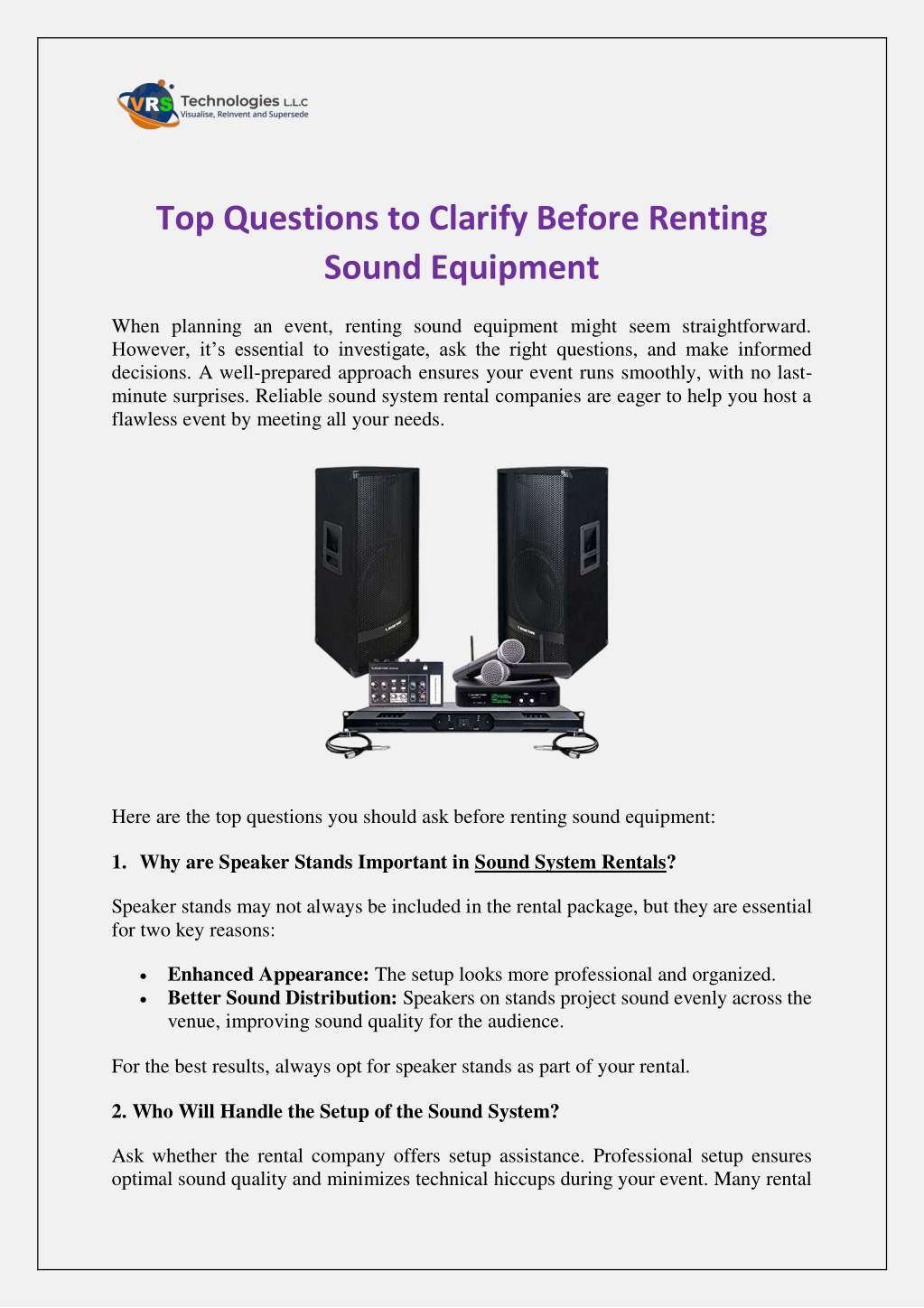 top questions to clarify before renting sound l.w