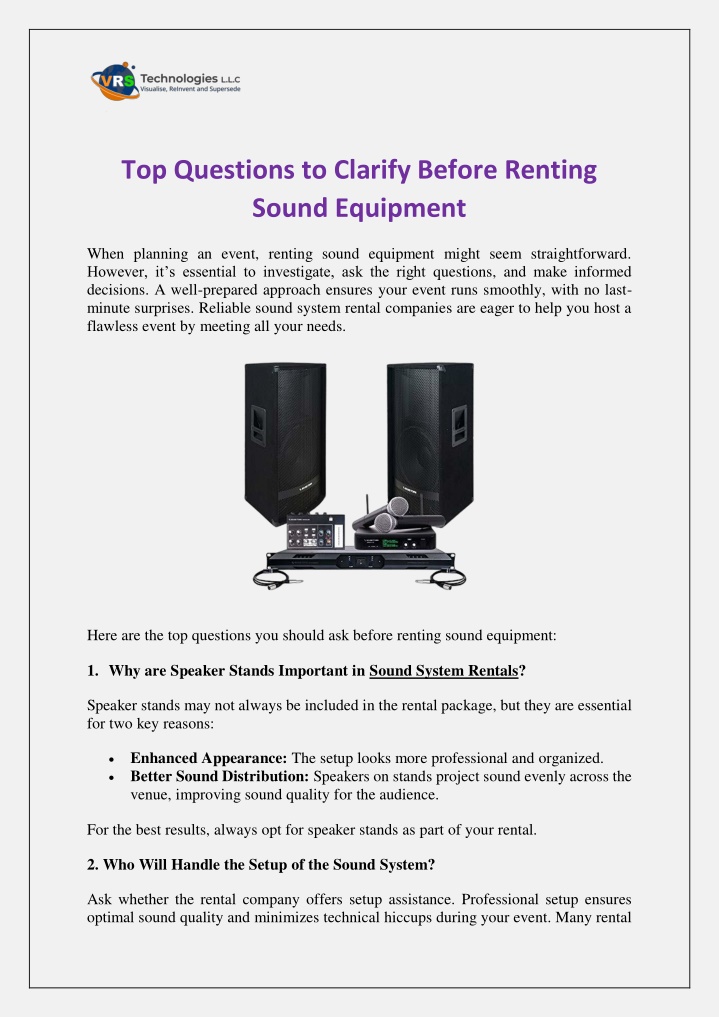 top questions to clarify before renting sound n.w