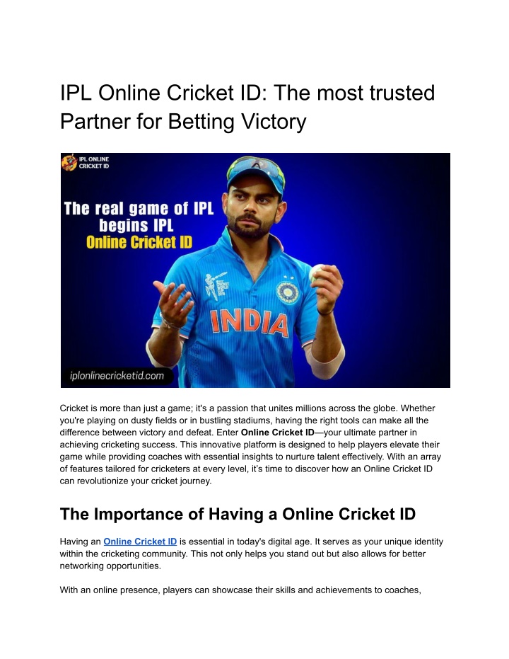 ipl online cricket id the most trusted partner n.w