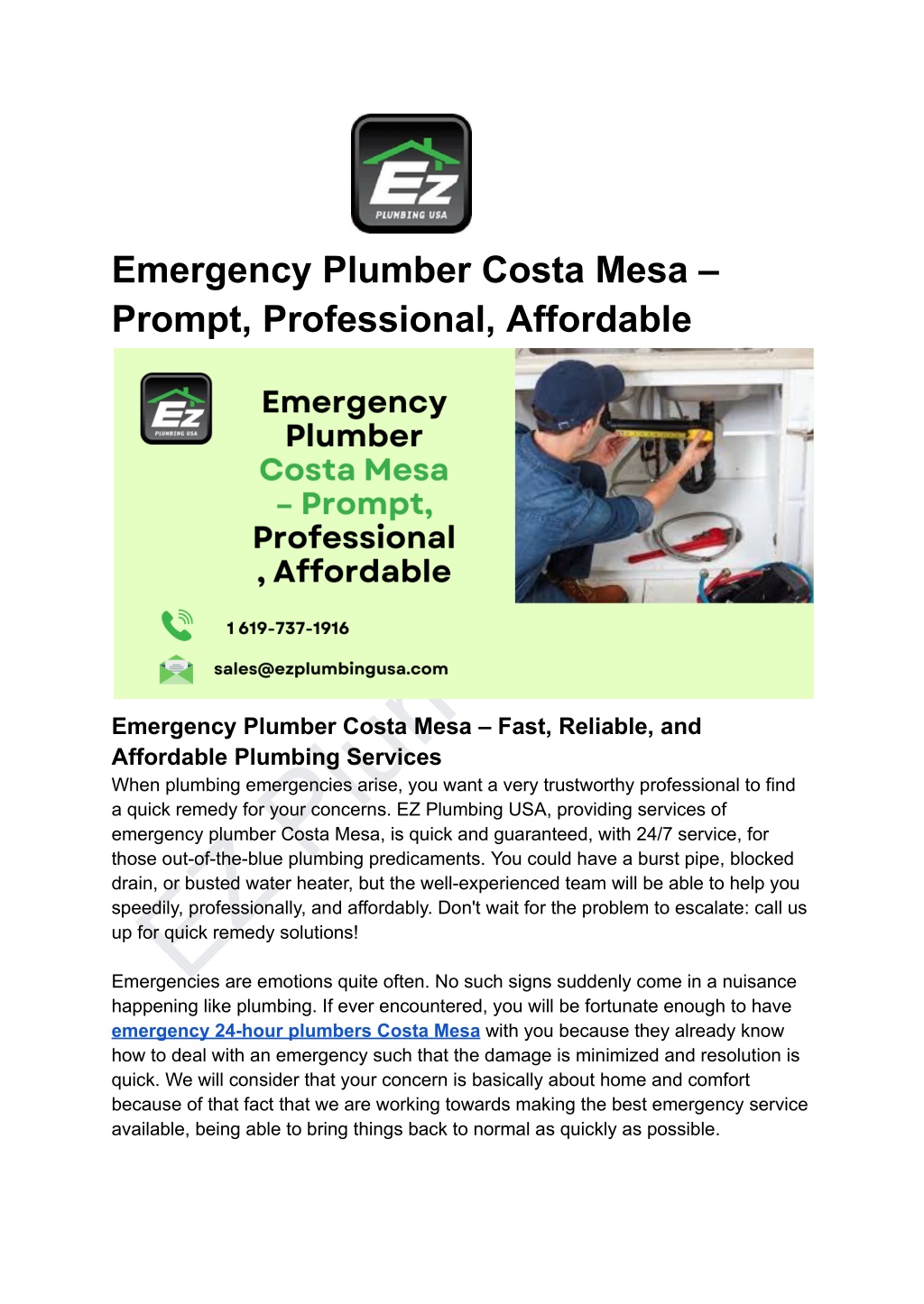 emergency plumber costa mesa prompt professional l.w