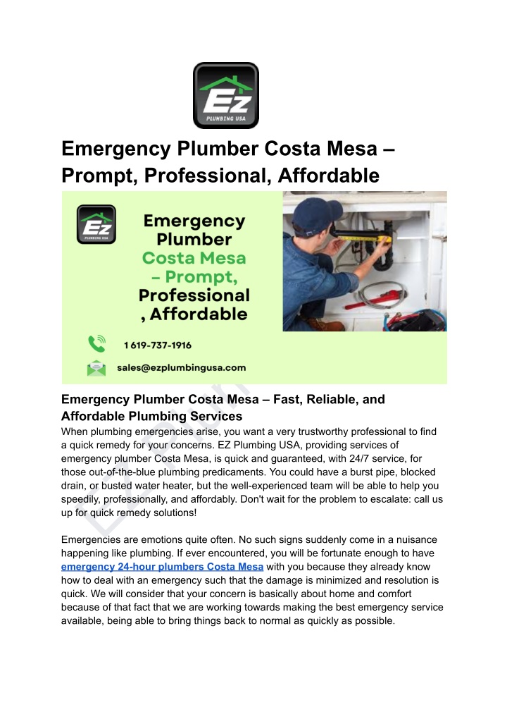 emergency plumber costa mesa prompt professional n.w