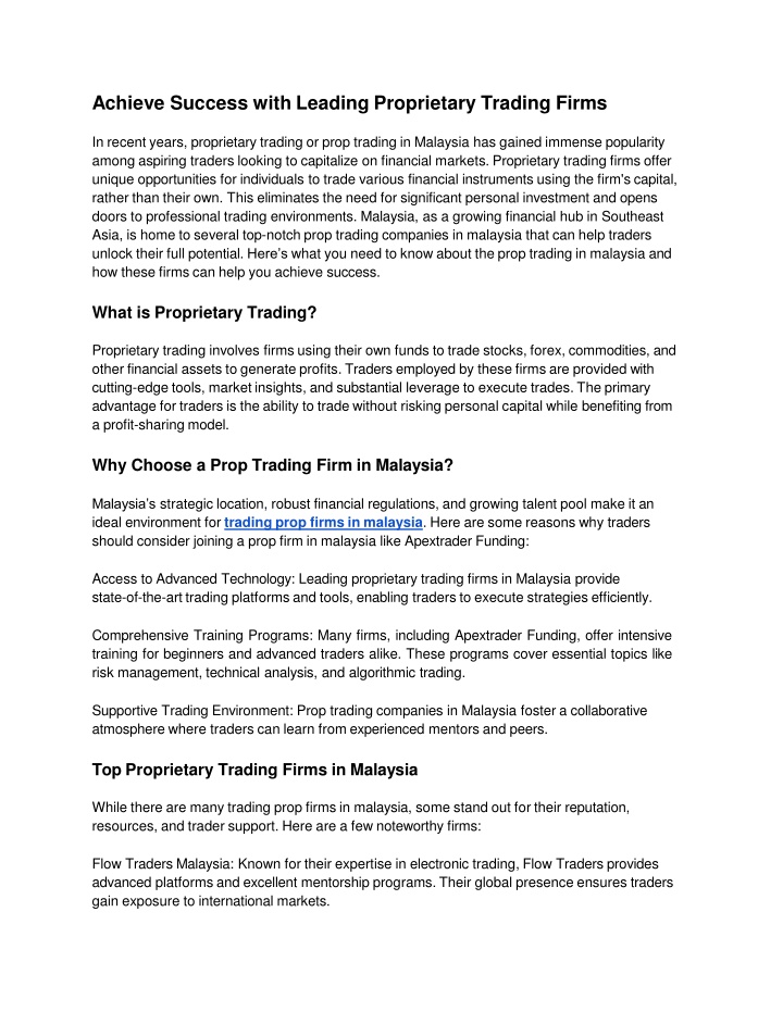 Achieve Success with Leading Proprietary Trading Firms