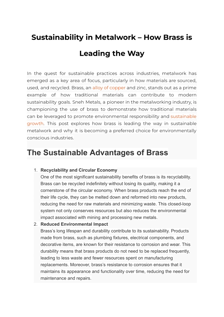 sustainability in metalwork how brass is n.w