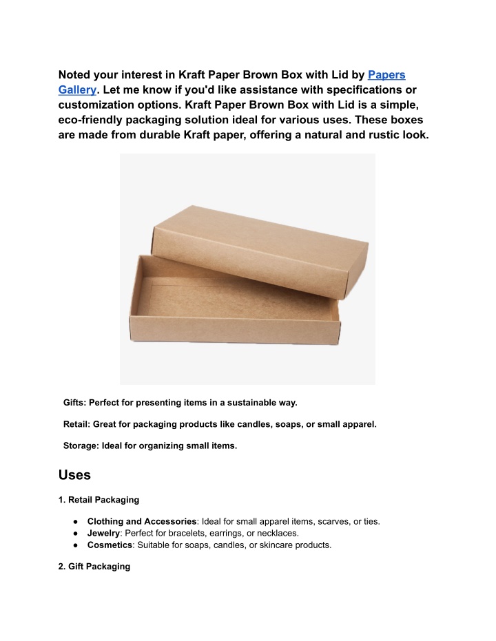 noted your interest in kraft paper brown box with n.w
