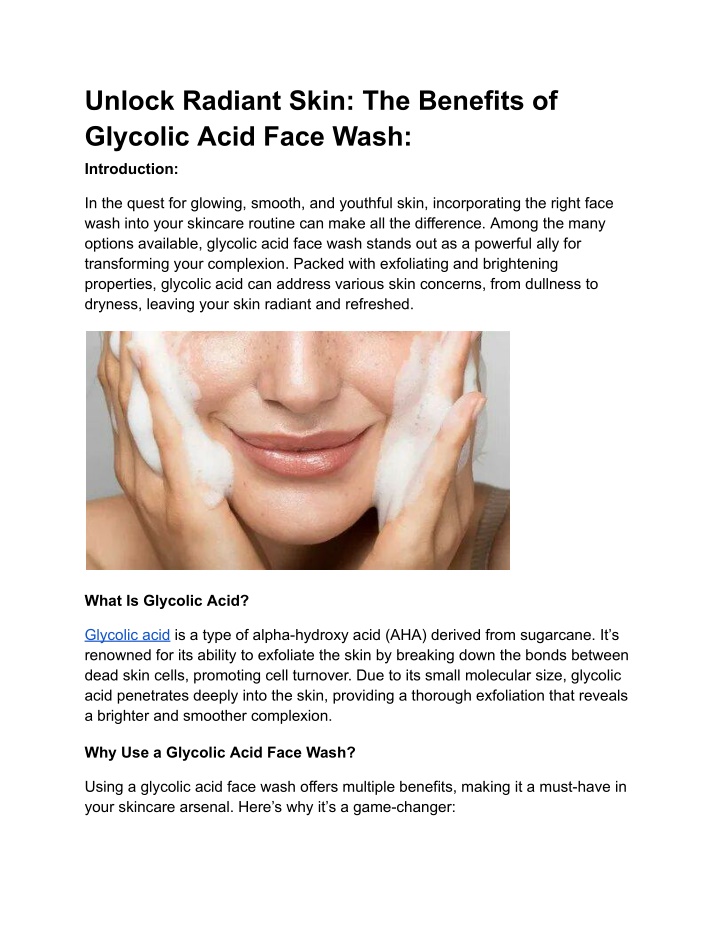 unlock radiant skin the benefits of glycolic acid n.w