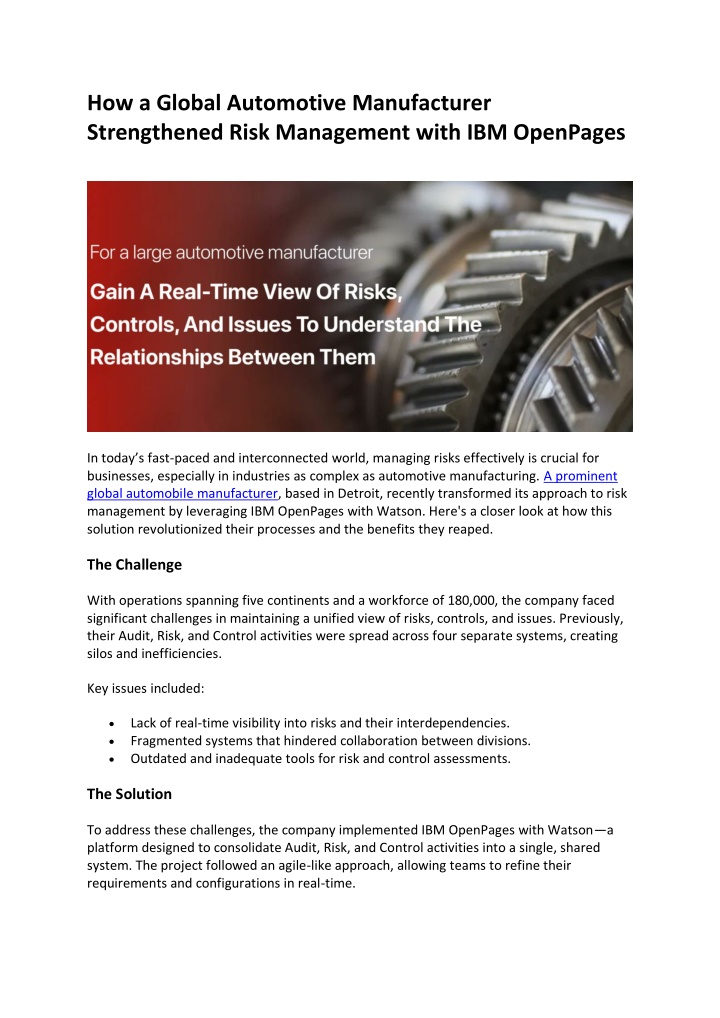 how a global automotive manufacturer strengthened n.w
