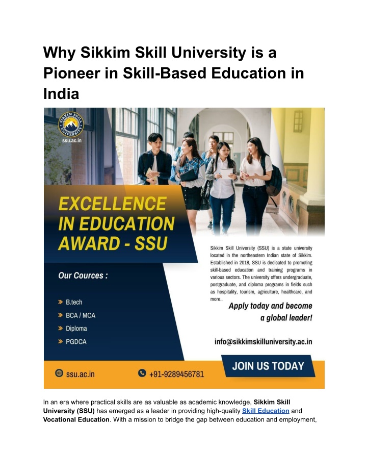 why sikkim skill university is a pioneer in skill n.w