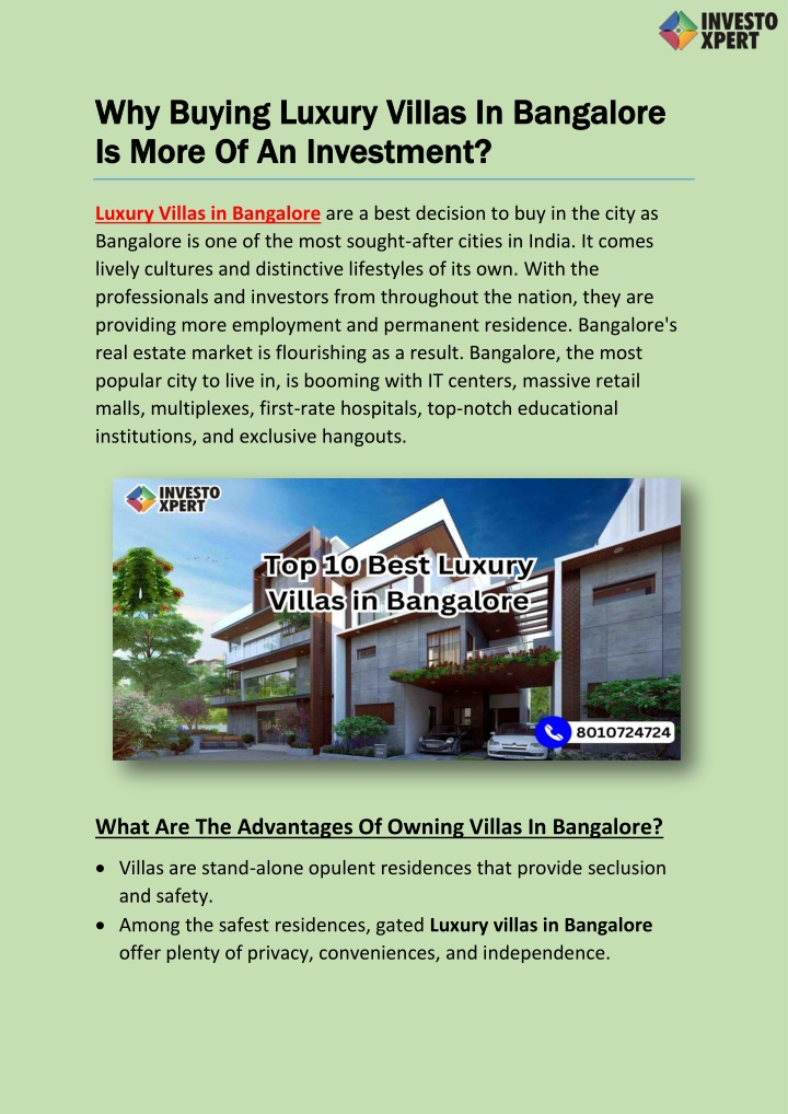 why buying luxury villas in bangalore why buying n.w