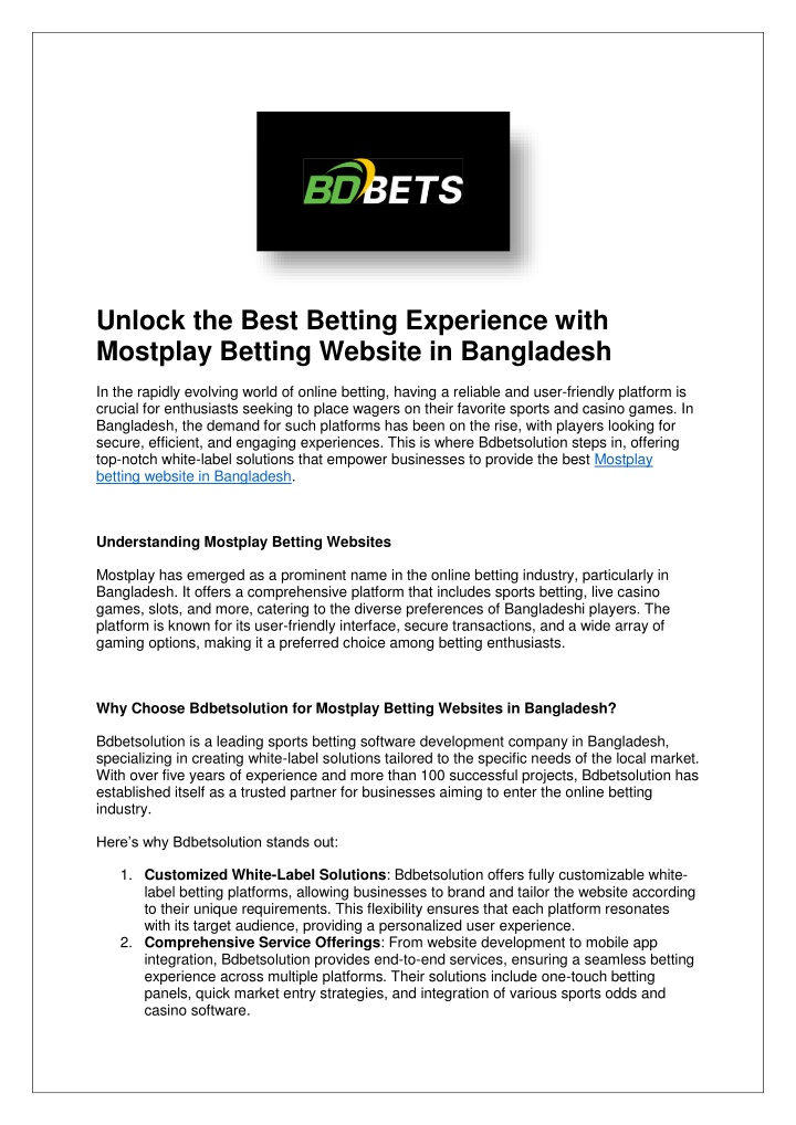 unlock the best betting experience with mostplay n.w