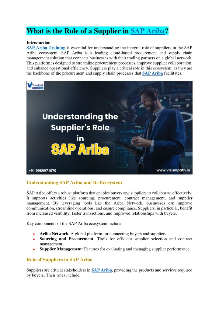 what is the role of a supplier in sap ariba n.w