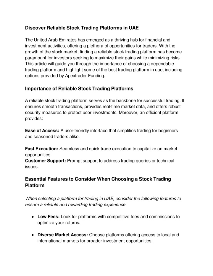Discover Reliable Stock Trading Platforms in UAE