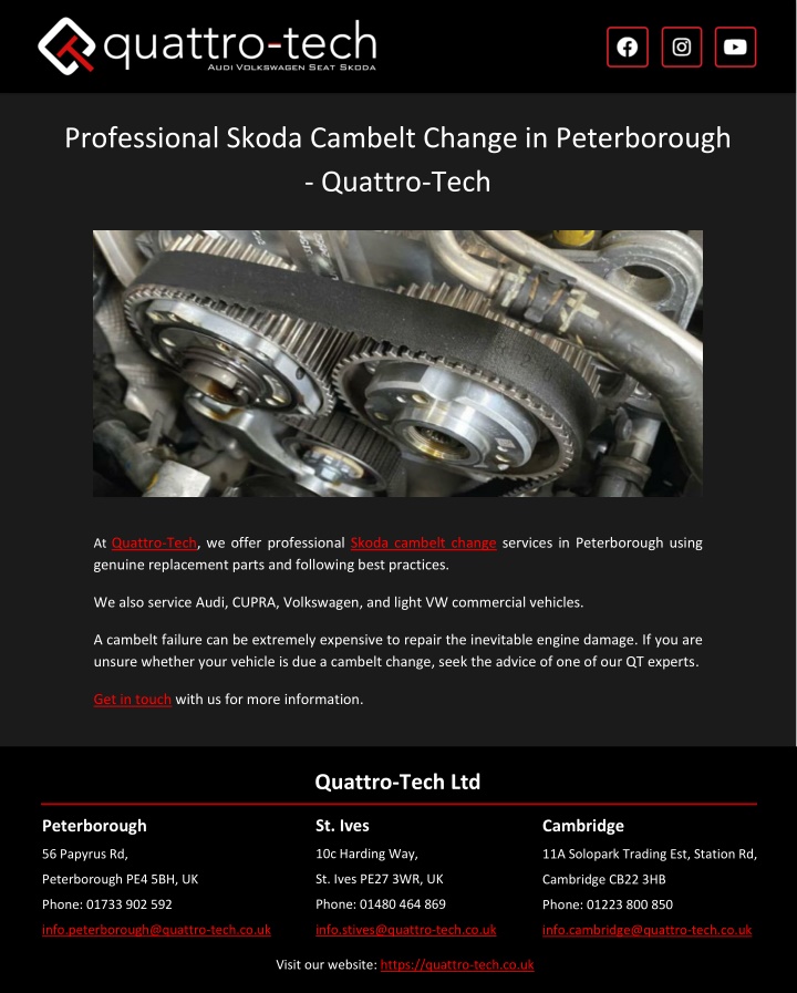 professional skoda cambelt change in peterborough n.w