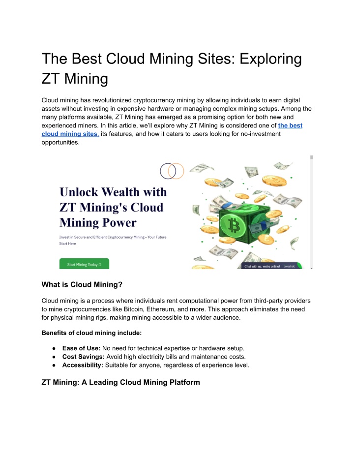 the best cloud mining sites exploring zt mining n.w