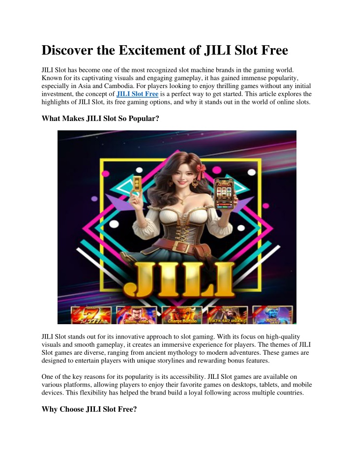 discover the excitement of jili slot free n.w