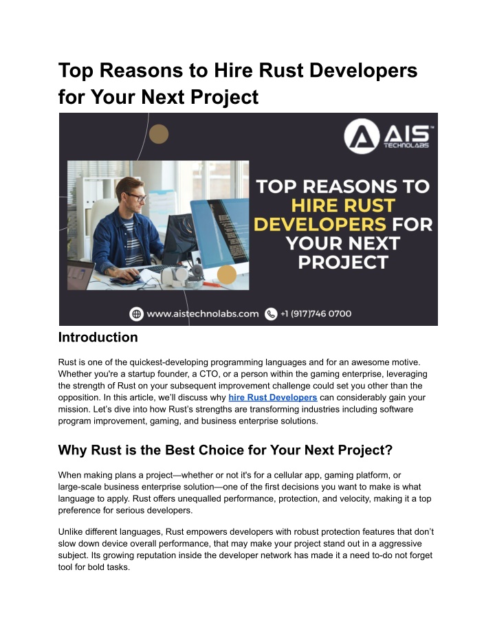 top reasons to hire rust developers for your next n.w