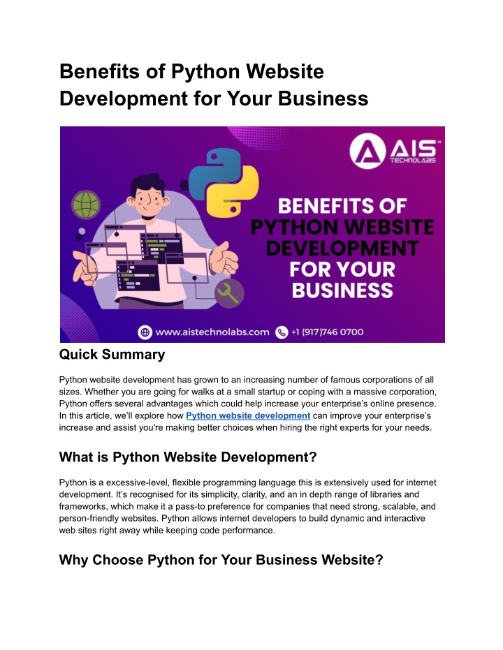 benefits of python website development for your n.w