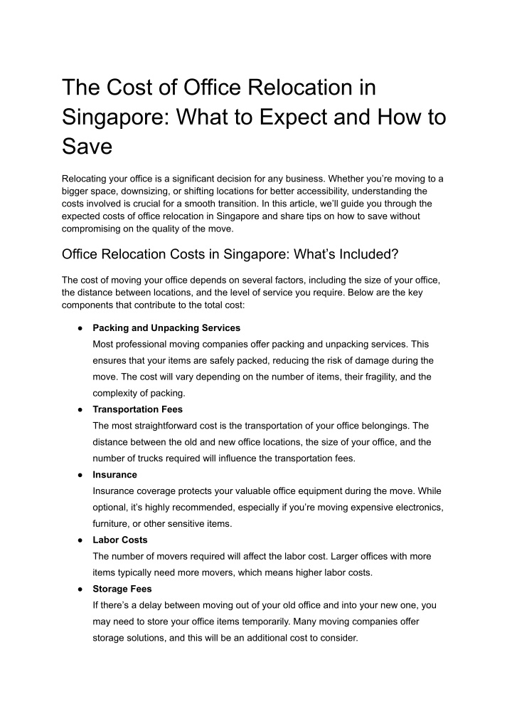 the cost of office relocation in singapore what n.w