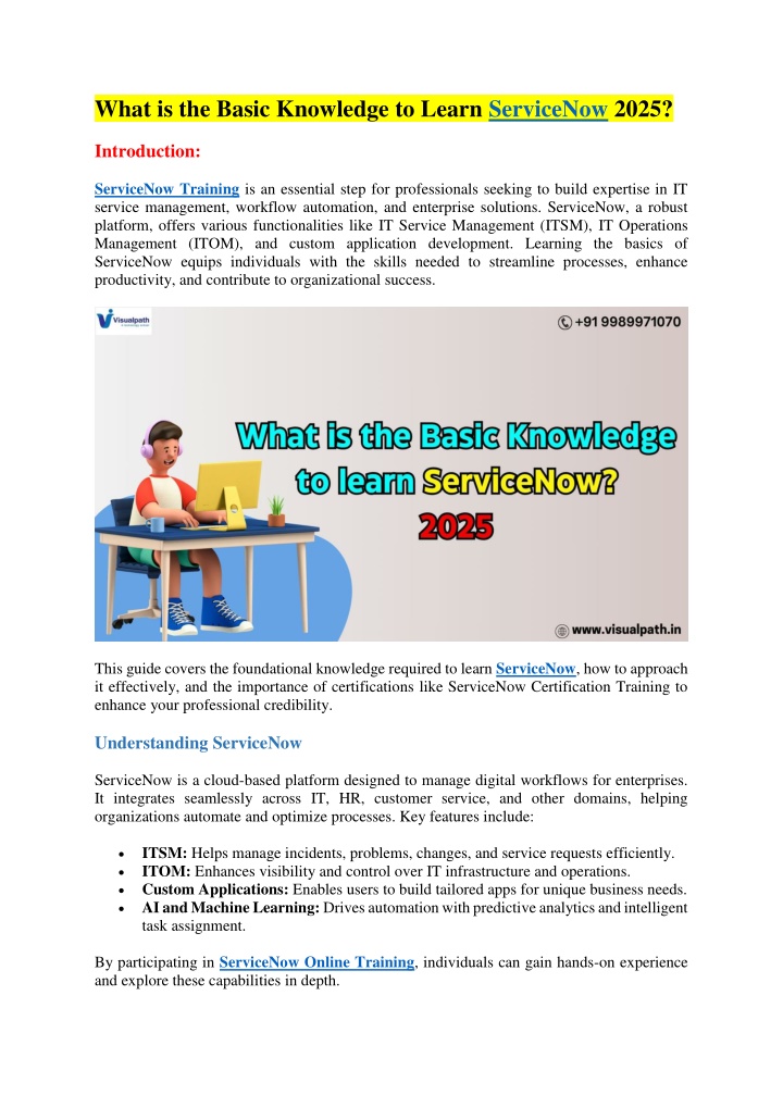 what is the basic knowledge to learn servicenow n.w