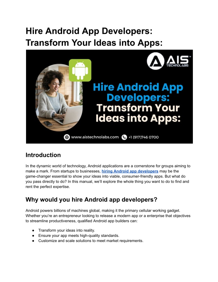 hire android app developers transform your ideas n.w