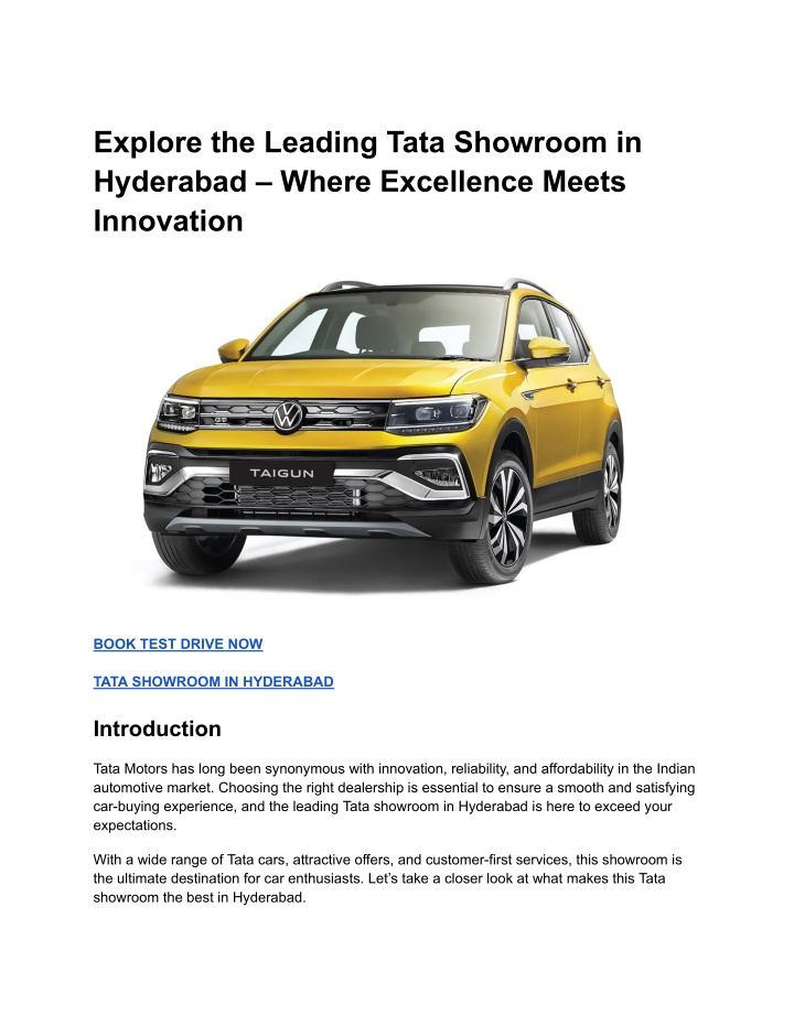 explore the leading tata showroom in hyderabad n.w