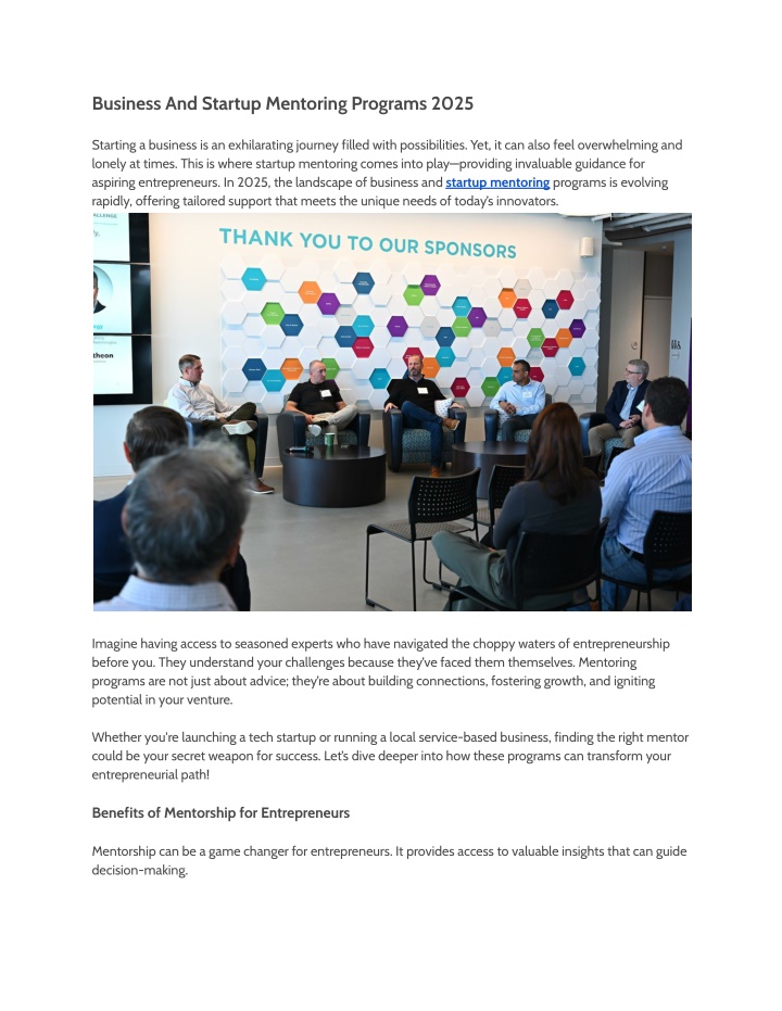 business and startup mentoring programs 2025 n.w