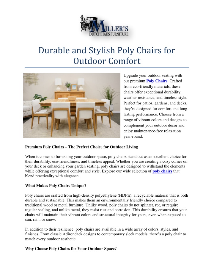 durable and stylish poly chairs for outdoor n.w