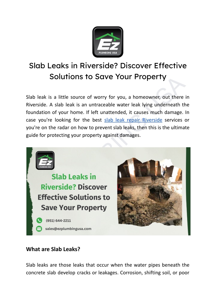 slab leaks in riverside discover e ective n.w