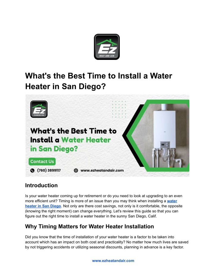 what s the best time to install a water heater n.w