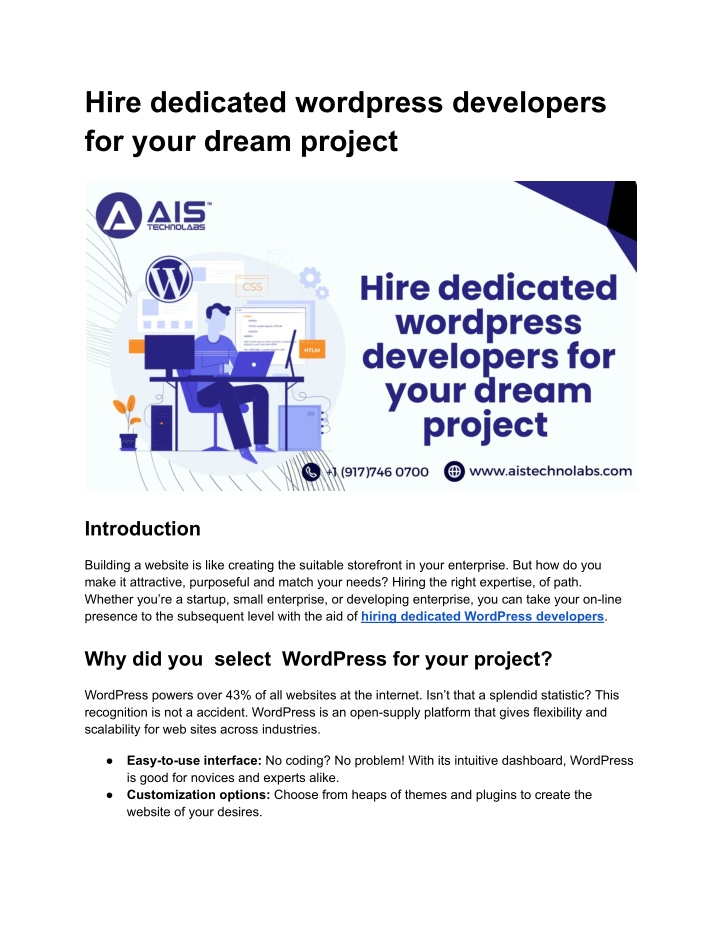 hire dedicated wordpress developers for your n.w