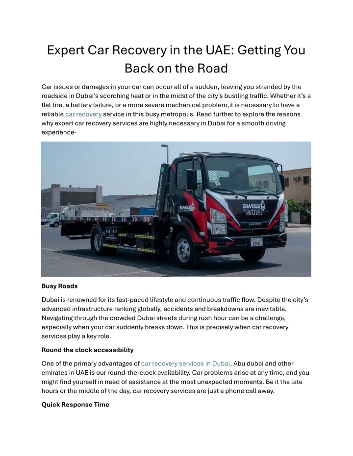 expert car recovery in the uae getting you back n.w