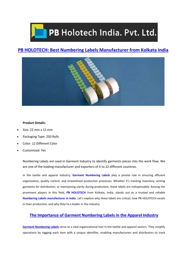 pb holotech best numbering labels manufacturer n.w
