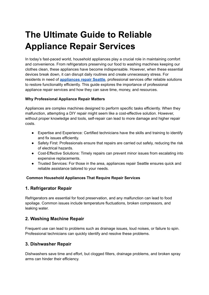 the ultimate guide to reliable appliance repair n.w